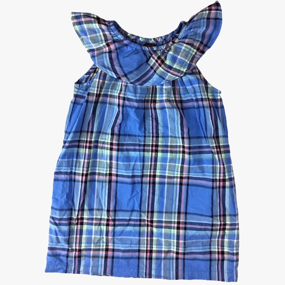 Tea Collection Blue Plaid Sz 5 Girls Sleeveless Dress Cotton Pockets Sun Summer